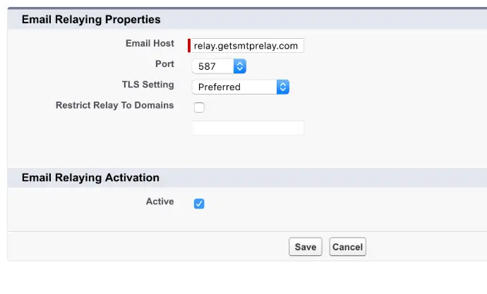 Salesforce Relay Settings