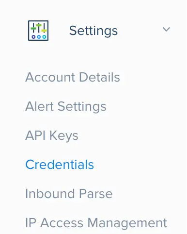 SendGrid Credentials Menu