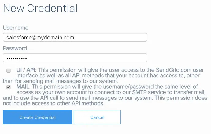 SendGrid New Credential